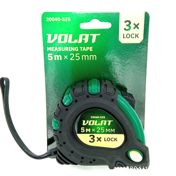 Рулетка 5м/25мм обрезиненный корпус (3 мех. фиксации, ABS+TPR) [ВОЛАТ] купить с доставкой