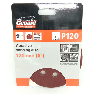 Шлифлист 125мм круг Р120 для дерева 8 отверстий 5шт. [GEPARD]