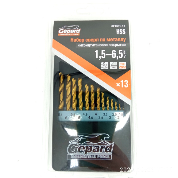 Набор сверл по металлу 13шт 1.5-6.5мм HSS TIN [GEPARD] купить с доставкой