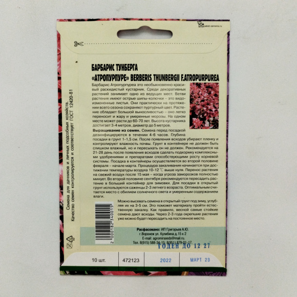 Барбарис Тунберга Атропурпурея [Семена редких растений] купить с доставкой