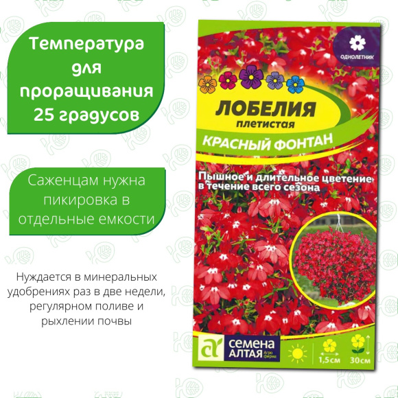 Лобелия Красный Фонтан плетистая [Семена алтая] купить с доставкой