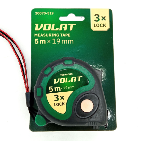 Рулетка 5м/19мм обрезиненный корпус (3 мех. фиксации, 2-х стор. шкала нанесения) [ВОЛАТ] купить с доставкой