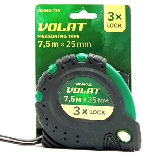 Рулетка 7,5м/25мм обрезиненный корпус (3 мех. фиксации, ABS+TPR) [ВОЛАТ]