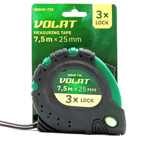 Рулетка 7,5м/25мм обрезиненный корпус (3 мех. фиксации, ABS+TPR) [ВОЛАТ] купить с доставкой