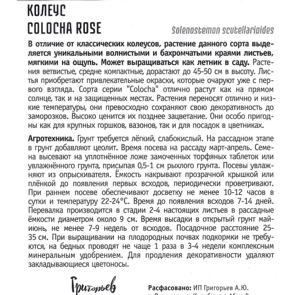 Колеус Colocha Rose [Семена редких растений] купить с доставкой